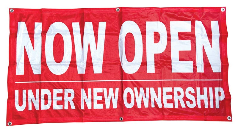 4Less 2x4 Ft Now Open Under New Ownership Banner Vinyl Alternative Sign rb, Fabric